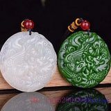 Jade Dragon Phoenix Pendant Green Jadeite Necklace Amulet