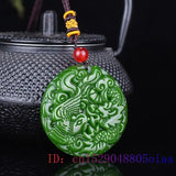 Jade Dragon Phoenix Pendant Green Jadeite Necklace Amulet
