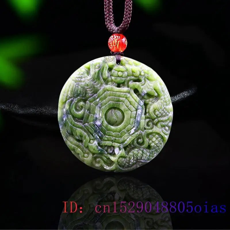 Jade Dragon Phoenix Pendant Gemstone Necklace Chinese Women Amulet