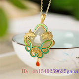 Jade Dragon Phoenix Pendant Necklace 925 Silver Chalcedony Chinese Jewelry
