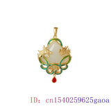 Jade Dragon Phoenix Pendant Necklace 925 Silver Chalcedony Chinese Jewelry