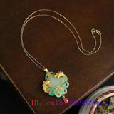 Jade Dragon Phoenix Pendant Necklace 925 Silver Chalcedony Chinese Jewelry