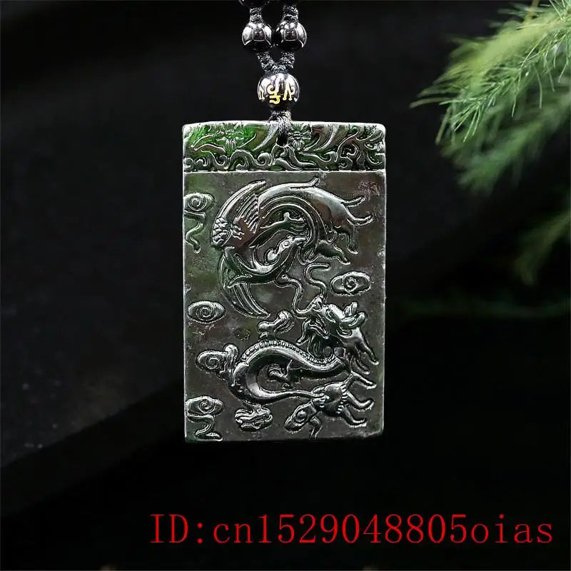 Jade Dragon Phoenix Pendant Necklace Amulet Natural Chinese Charm