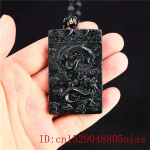 Jade Dragon Phoenix Pendant Necklace Amulet Natural Chinese Charm