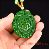 Jade Dragon Phoenix Pendant Necklace Carved Charm Jewelry Jadeite Amulet