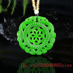 Jade Dragon Phoenix Pendant Necklace Carved Charm Jewelry Jadeite Amulet