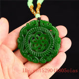 Jade Dragon Phoenix Pendant Necklace Carved Charm Jewelry Jadeite Amulet