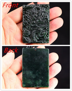 Jade Dragon Phoenix Pendant Necklace Charm Chinese Green Amulet
