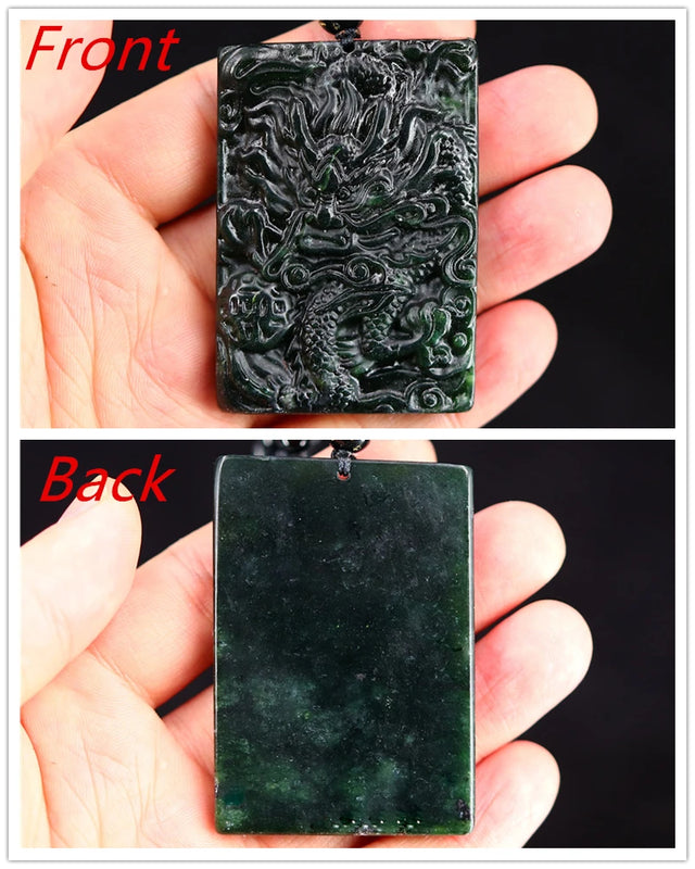 Jade Dragon Phoenix Pendant Necklace Charm Chinese Green Amulet
