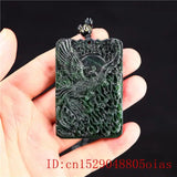 Jade Dragon Phoenix Pendant Necklace Charm Chinese Green Amulet
