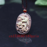 Jade Dragon Phoenix Pendant Necklace Natural Jadeite Gemstone Jewelry