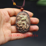 Jade Dragon Phoenix Pendant Necklace Natural Jadeite Gemstone Jewelry