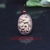 Jade Dragon Phoenix Pendant Necklace Natural Jadeite Gemstone Jewelry