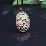 Jade Dragon Phoenix Pendant Necklace Natural Jadeite Gemstone Jewelry