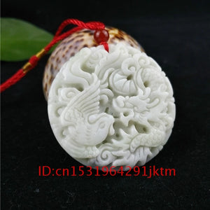 Jade Dragon Phoenix Pendant Necklace Chinese Carved Men Jewelry Charm