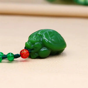 Jade Dragon Turtle Pendant Green Man Charm Necklace