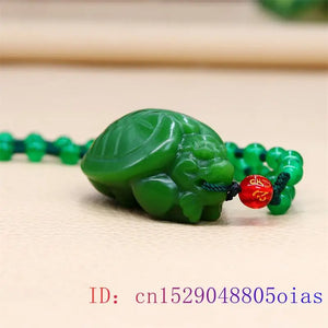 Jade Dragon Turtle Pendant Green Man Charm Necklace