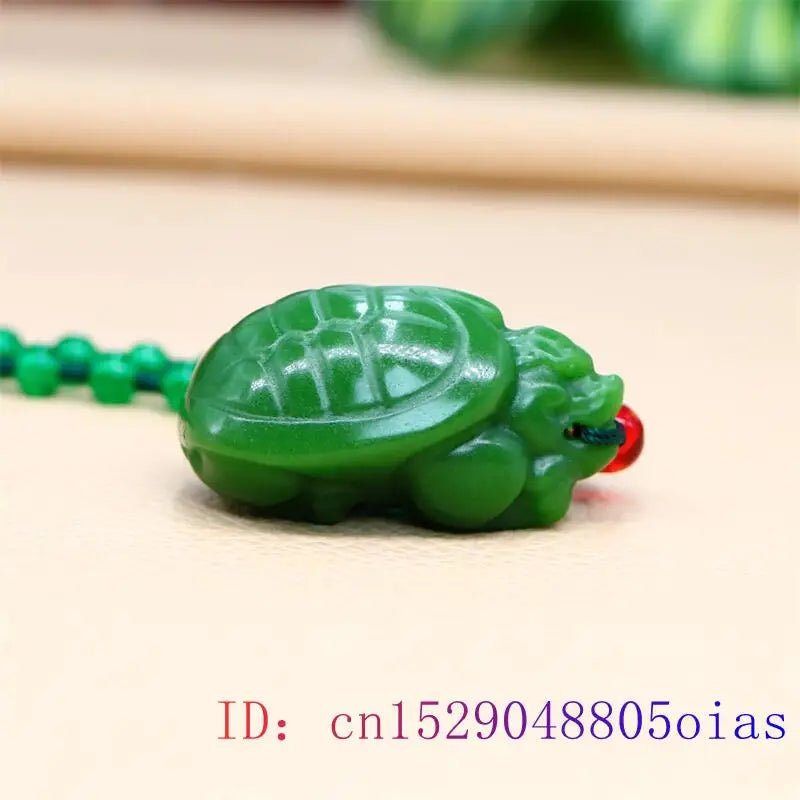 Jade Dragon Turtle Pendant Green Man Charm Necklace