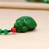 Jade Dragon Turtle Pendant Green Man Charm Necklace