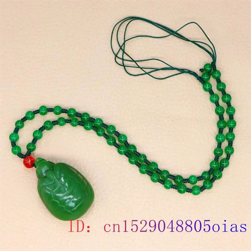 Jade Dragon Turtle Pendant Green Man Charm Necklace