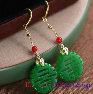Green Jade Earrings 925 Silver Amulet Gemstone Jewelry