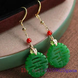 Jade Earrings Women Green Beaded Jewelry 925 Silver