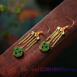 Jade Earrings for Women Carved Amulet 925 Silver Talismans Green Charm