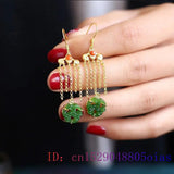 Jade Earrings for Women Carved Amulet 925 Silver Talismans Green Charm