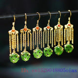 Jade Earrings for Women Carved Amulet 925 Silver Talismans Green Charm