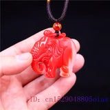 Jade Elephant Pendant Amulet Necklace Charm Red Jewelry Natural Jadeite