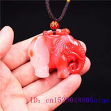 Jade Elephant Pendant Amulet Necklace Charm Red Jewelry Natural Jadeite