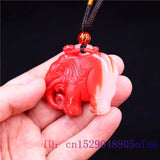 Jade Elephant Pendant Amulet Necklace Charm Red Jewelry Natural Jadeite