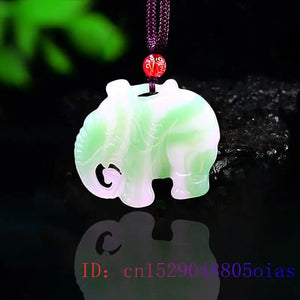 Jade Elephant Pendant Charm Carved Necklace Green Chinese Amulet Jadeite