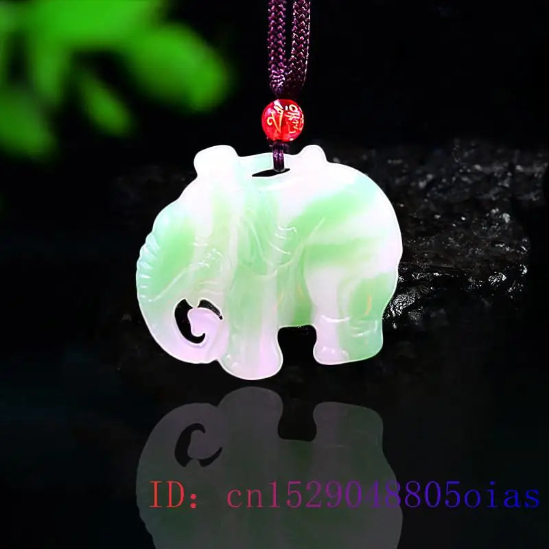 Jade Elephant Pendant Charm Carved Necklace Green Chinese Amulet Jadeite