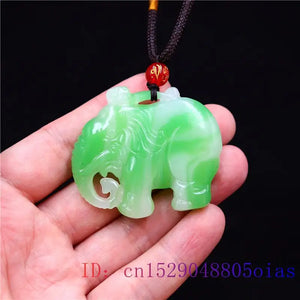 Jade Elephant Pendant Charm Carved Necklace Green Chinese Amulet Jadeite