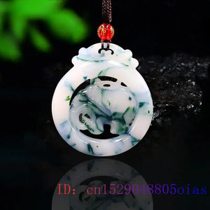 Jade Elephant Pendant Chinese Jadeite Jewelry Amulet Carved Natural Necklace