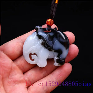 Jade Elephant Pendant Chinese Necklace Natural Jewelry Charm Carved