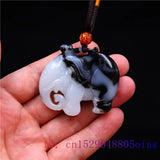 Jade Elephant Pendant Chinese Necklace Natural Jewelry Charm Carved