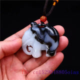 Jade Elephant Pendant Chinese Necklace Natural Jewelry Charm Carved