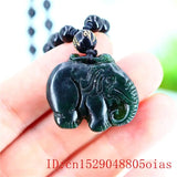 Jade Elephant Pendant Green Amulet Chinese Necklace Charm Carved Jewellery