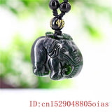 Jade Elephant Pendant Green Amulet Chinese Necklace Charm Carved Jewellery