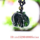 Jade Elephant Pendant Green Amulet Chinese Necklace Charm Carved Jewellery