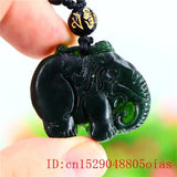 Jade Elephant Pendant Green Amulet Chinese Necklace Charm Carved Jewellery