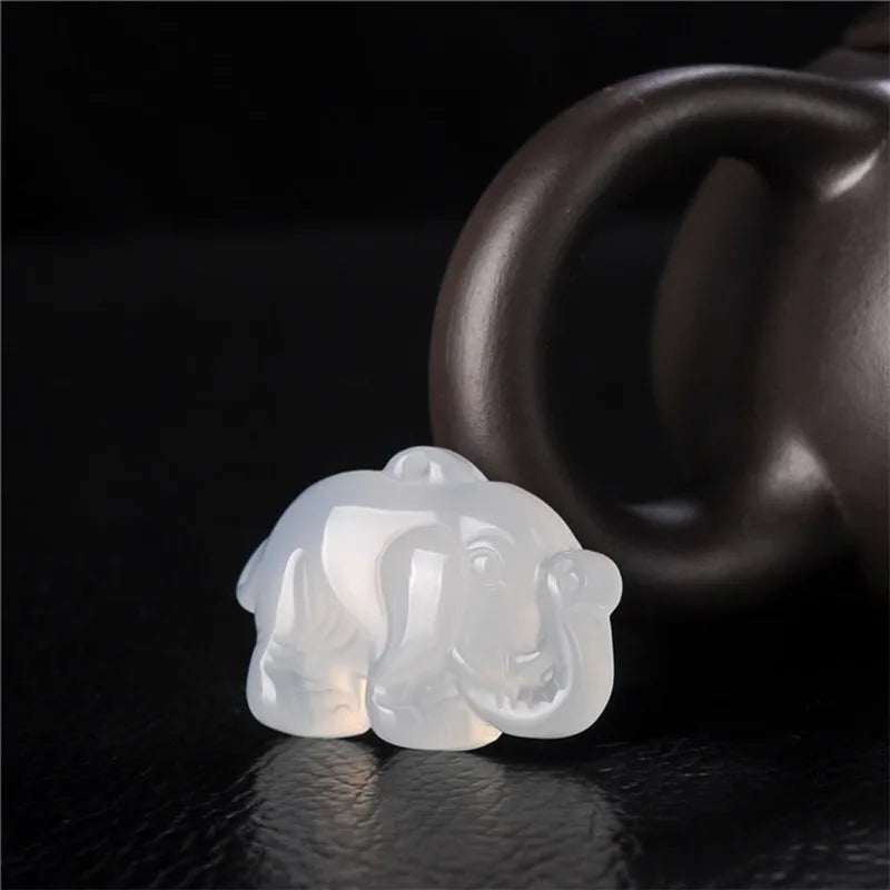 Jade Elephant Pendant Charm Necklace Chalcedony Jewelry
