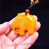 Jade Elephant Pendant Yellow Necklace Jadeite Natural Charm Amulet