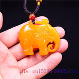 Jade Elephant Pendant Yellow Necklace Jadeite Natural Charm Amulet
