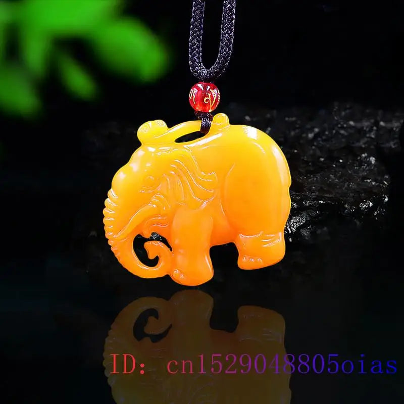 Jade Elephant Pendant Yellow Necklace Jadeite Natural Charm Amulet