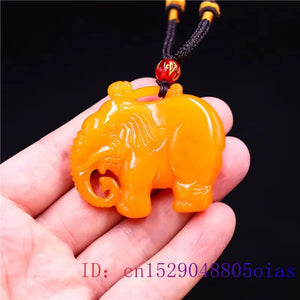 Jade Elephant Pendant Yellow Necklace Jadeite Natural Charm Amulet
