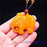 Jade Elephant Pendant Yellow Necklace Jadeite Natural Charm Amulet