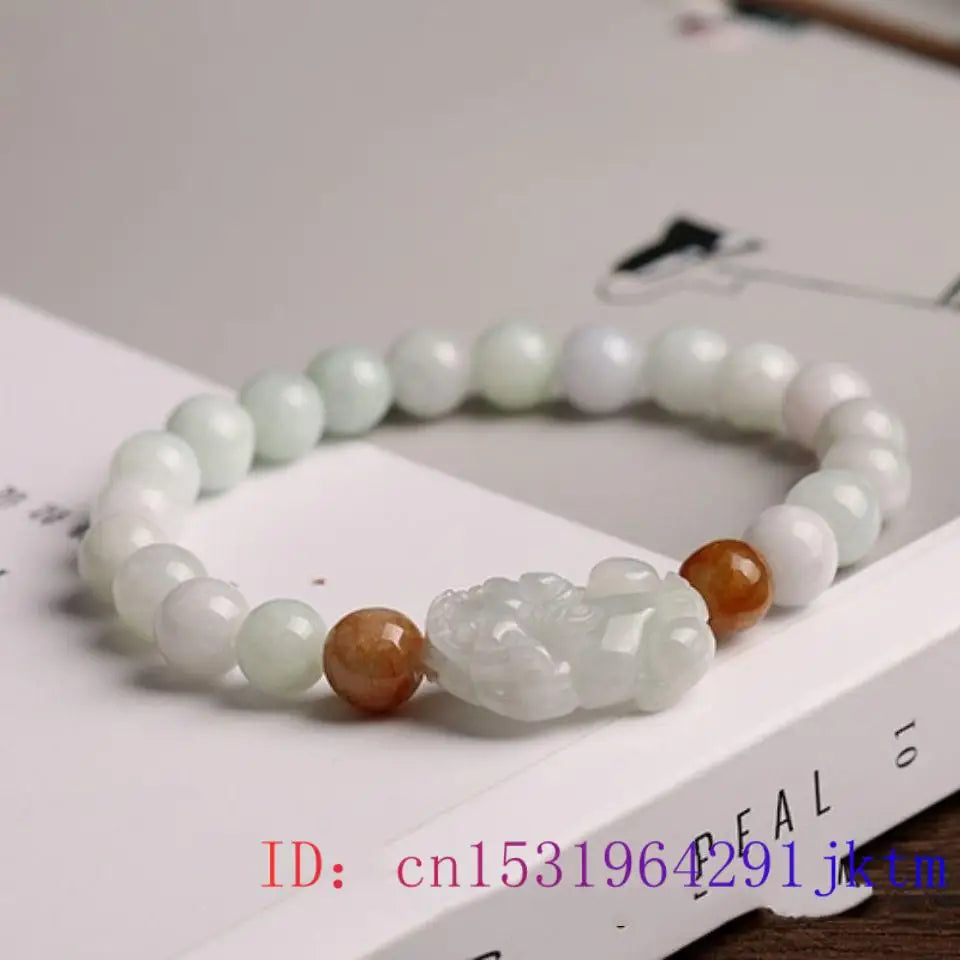 Jade Emerald Pixiu Bracelet Natural Jadeite Bead Stone Men Accessories